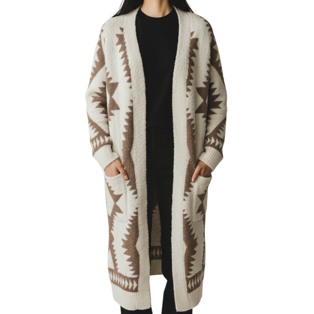 Jessica Simpson Cream and Brown Long Aztec Cardigan